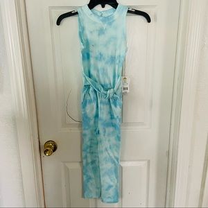 NWT C&C CALIFORNIA blue cloud tie dye aqua girls jumpsuit size XS 4/5
